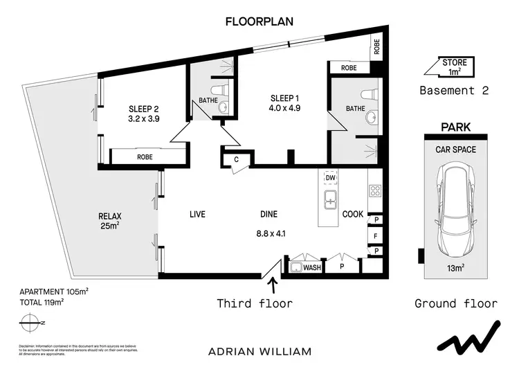 Floorplan of Homely apartment listing, 304/9 Archibald Avenue, Waterloo NSW 2017
