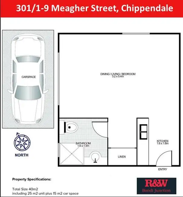 Floorplan of Homely studio listing, 301/1-9 Meagher Street, Chippendale NSW 2008