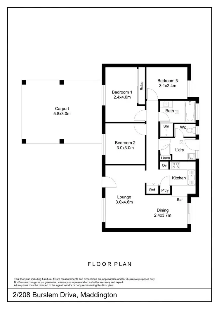 Floorplan of Homely unit listing, 2/208 Burslem Drive, Maddington WA 6109
