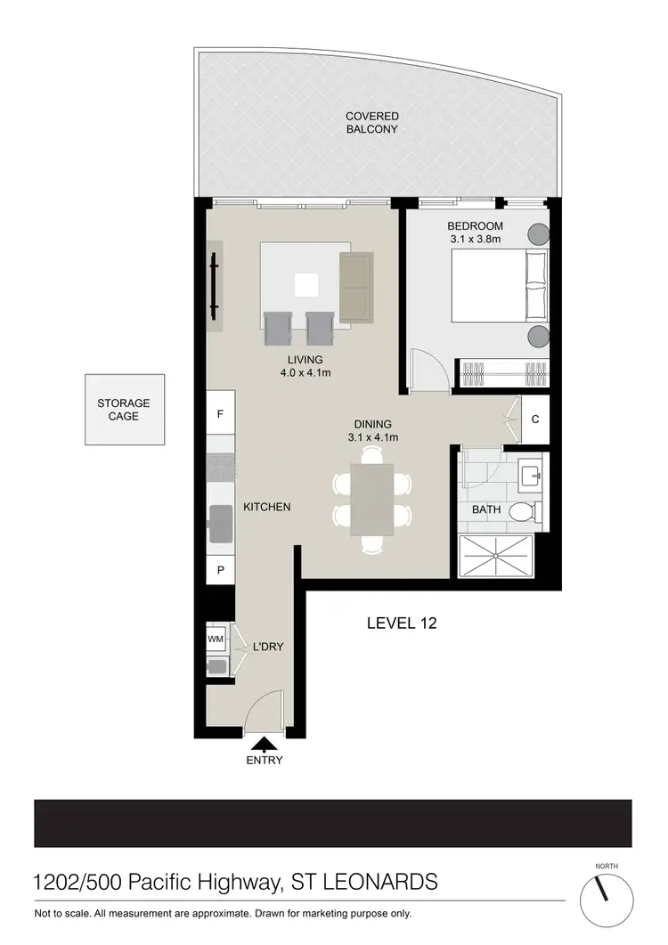 Floorplan of Homely apartment listing, 1202/500 Pacific Highway, St Leonards NSW 2065