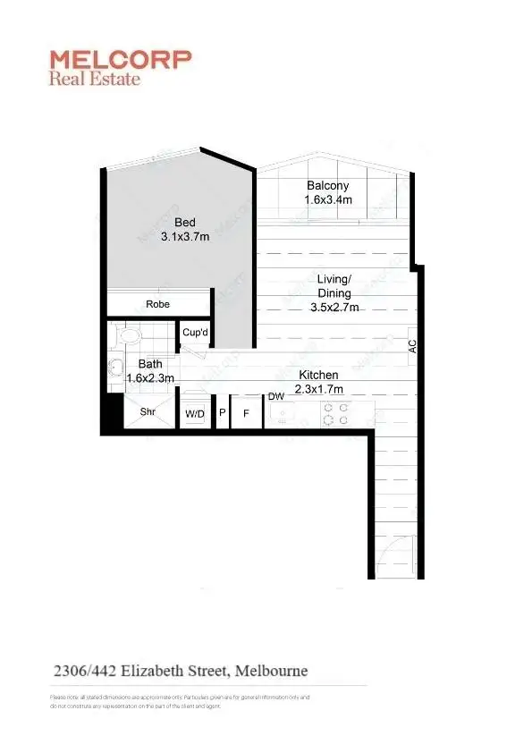 Floorplan of Homely apartment listing, 2306/442 Elizabeth Street, Melbourne VIC 3000