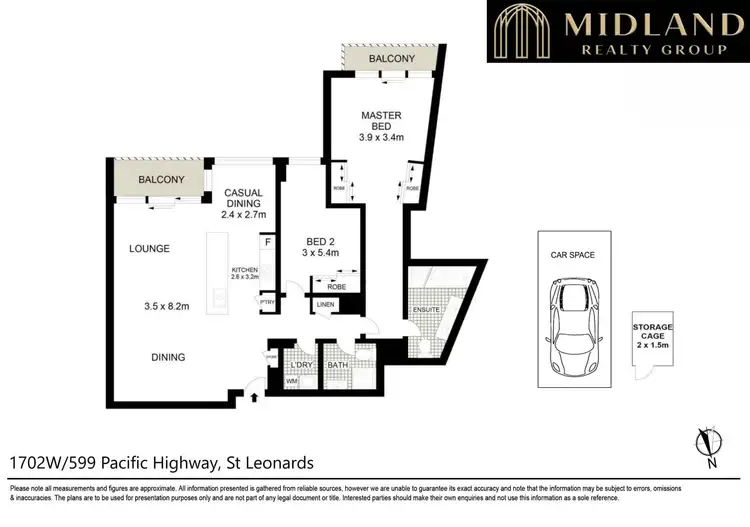 Floorplan of Homely apartment listing, 1702W/599 Pacific Highway, St Leonards NSW 2065