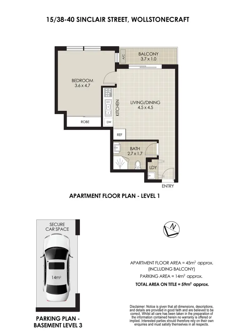 Floorplan of Homely apartment listing, 15/38-40 Sinclair Street, Wollstonecraft NSW 2065