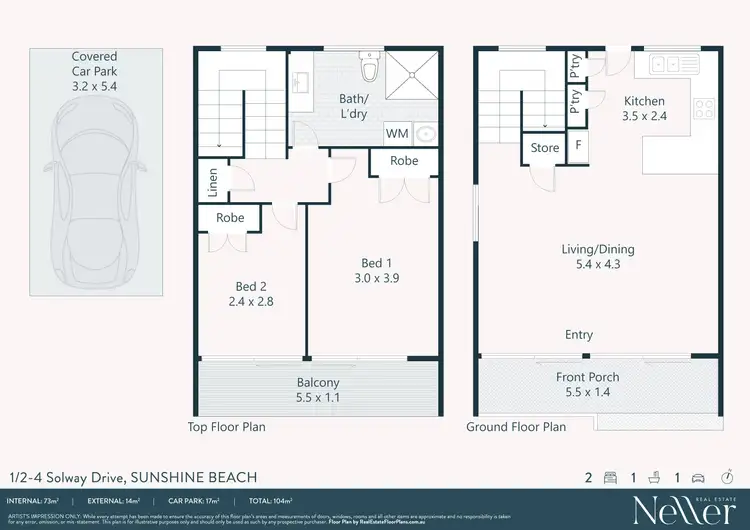 Floorplan of Homely townhouse listing, 1/2-4 Solway Drive, Sunshine Beach QLD 4567