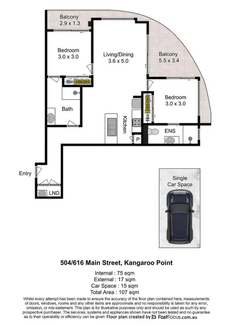 Floorplan of Homely unit listing, 504/616 Main Street, Kangaroo Point QLD 4169