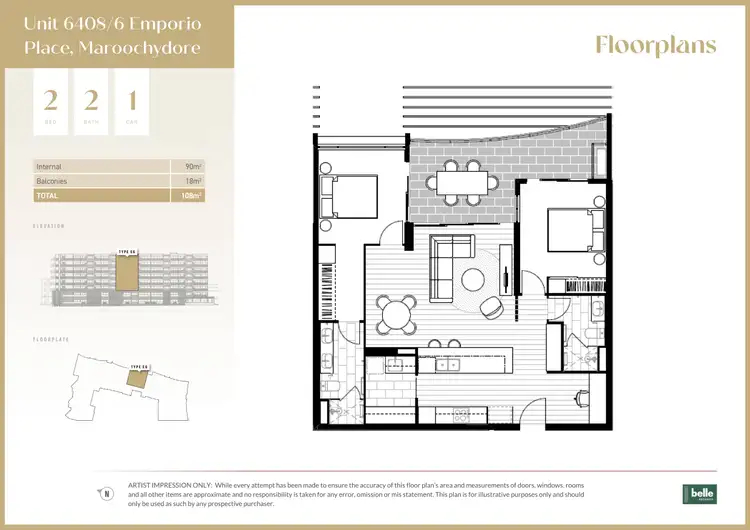 Floorplan of Homely unit listing, 6408/6 Emporio Place, Maroochydore QLD 4558