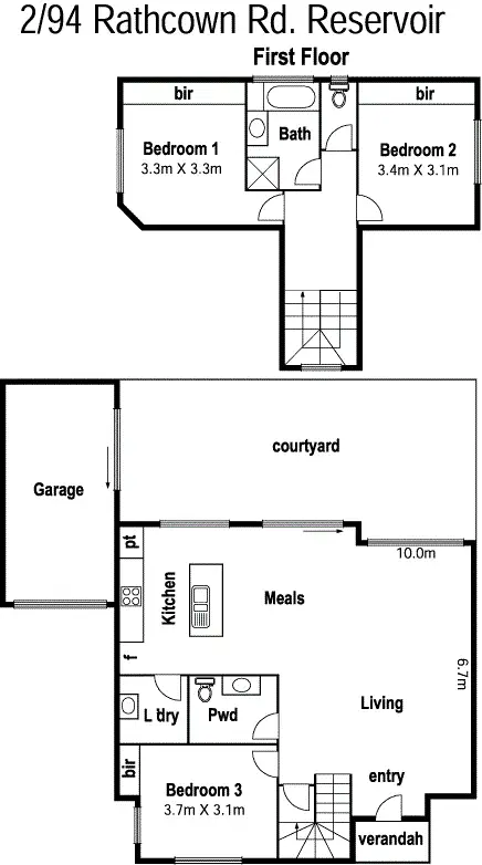 Floorplan of Homely townhouse listing, 2/94 Rathcown Road, Reservoir VIC 3073