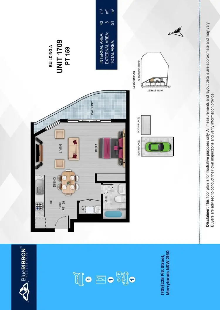 Floorplan of Homely studio listing, 1709/228 Pitt Street, Merrylands NSW 2160