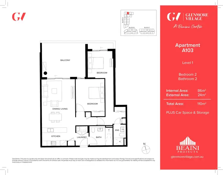 Floorplan of Homely apartment listing, A103/90-98 Glenmore Ridge Drive, Glenmore Park NSW 2745