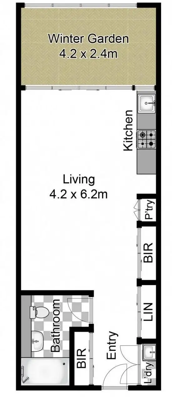 Floorplan of Homely studio listing, B104/5 Mooramba Road, Dee Why NSW 2099