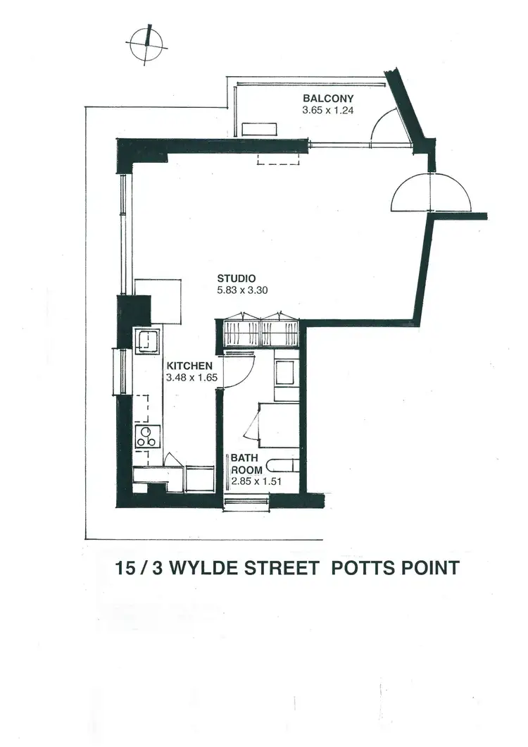 Floorplan of Homely studio listing, 15/3 Wylde Street, Potts Point NSW 2011