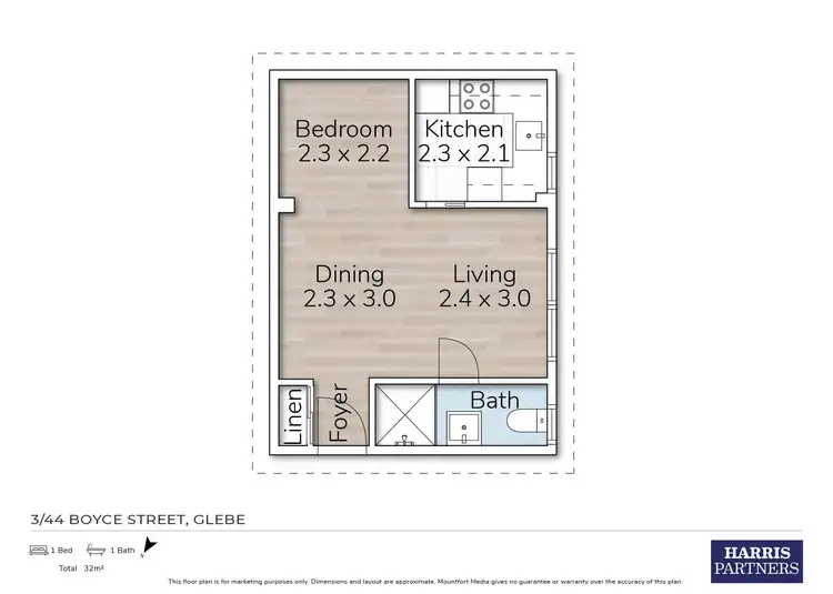 Floorplan of Homely unit listing, 3/44 Boyce Street, Glebe NSW 2037