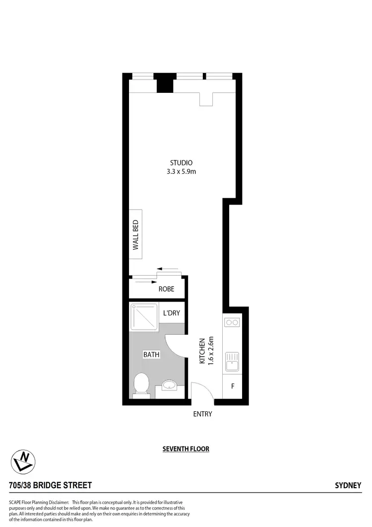 Floorplan of Homely studio listing, 705/38 Bridge Street, Sydney NSW 2000