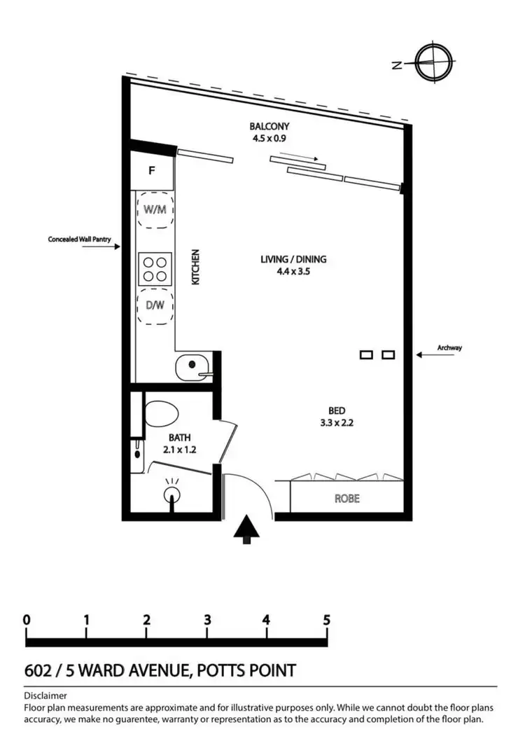Floorplan of Homely studio listing, 602/5 Ward Avenue, Potts Point NSW 2011