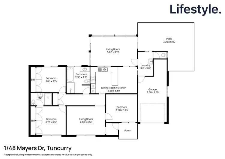 Floorplan of Homely villa listing, 1/48 Mayers Drive, Tuncurry NSW 2428