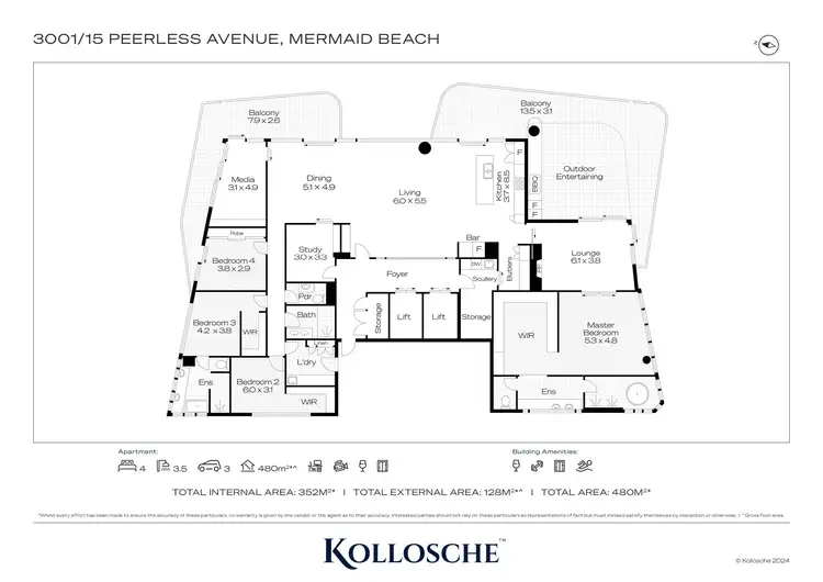 Floorplan of Homely apartment listing, 3001/15 Peerless Avenue, Mermaid Beach QLD 4218