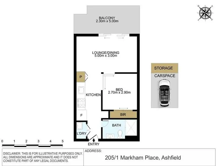 Floorplan of Homely studio listing, 205/1 Markham Place, Ashfield NSW 2131