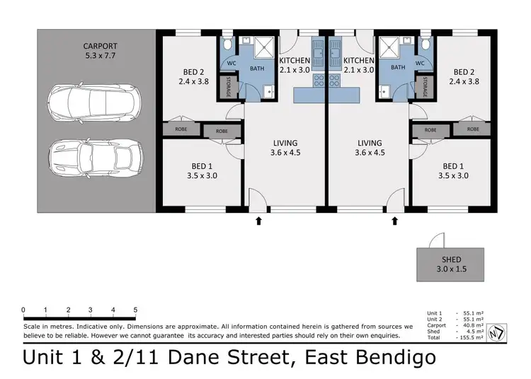Floorplan of Homely block of units listing, 1 & 2/11 Dane Street, East Bendigo VIC 3550