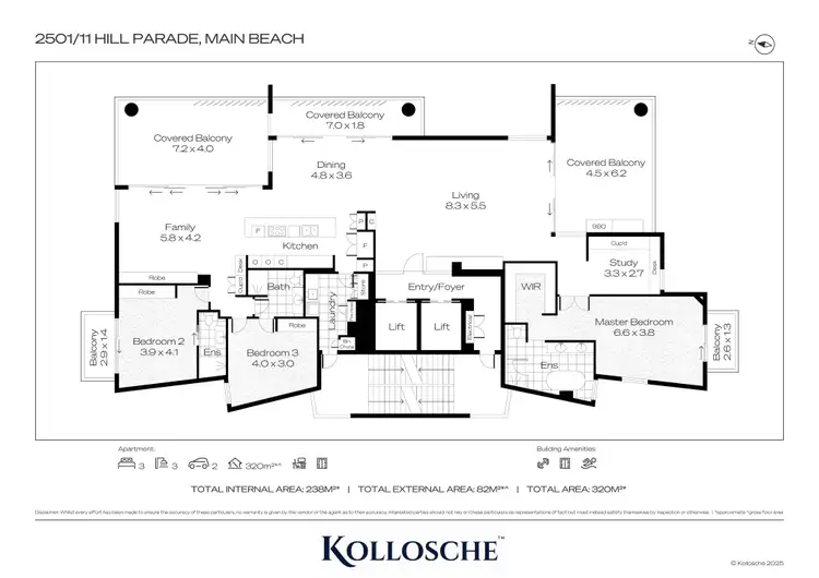 Floorplan of Homely apartment listing, 2501/11-13 Hill Parade, Main Beach QLD 4217