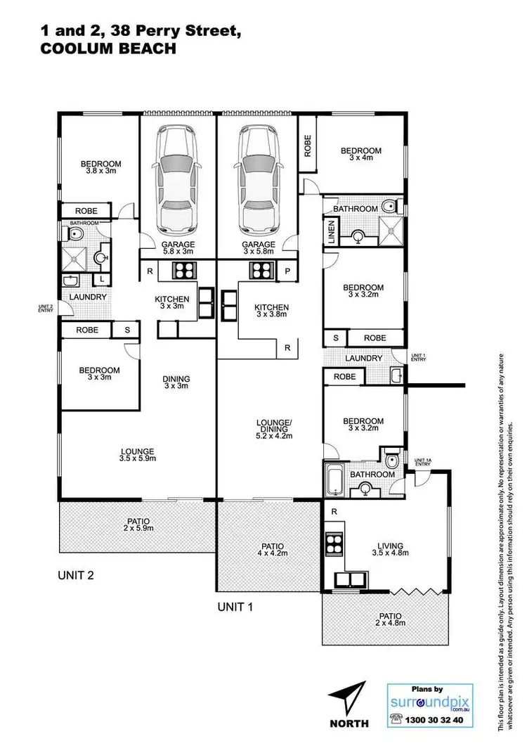 Floorplan of Homely semi-detached listing, 1 & 2/38 Perry Street, Coolum Beach QLD 4573