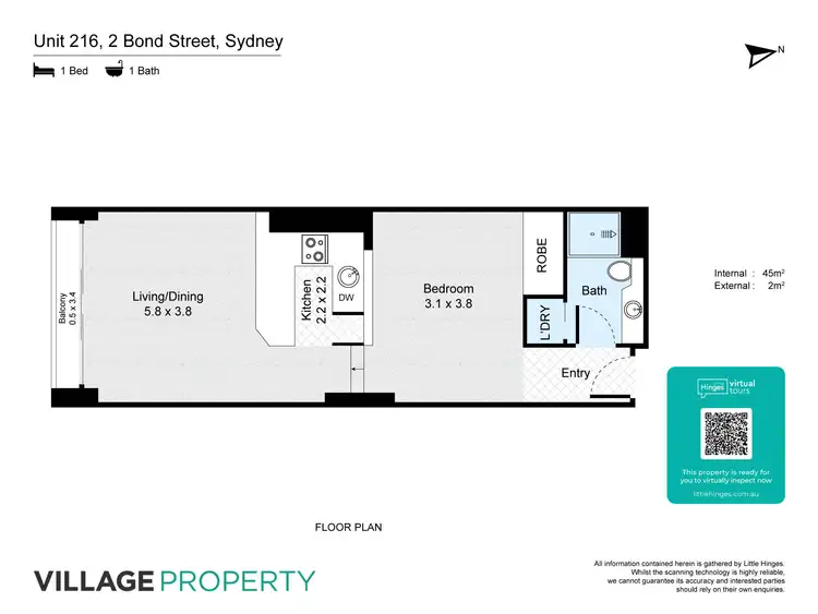 Floorplan of Homely apartment listing, 216/2 Bond Street, Sydney NSW 2000