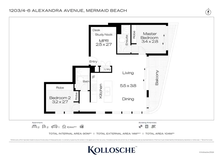 Floorplan of Homely apartment listing, 1203/4-6 Alexandra Avenue, Mermaid Beach QLD 4218