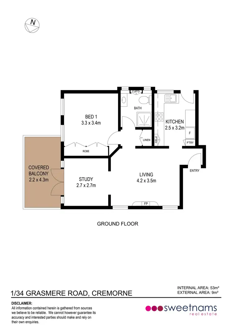 Floorplan of Homely unit listing, 1/34 Grasmere Road, Cremorne NSW 2090