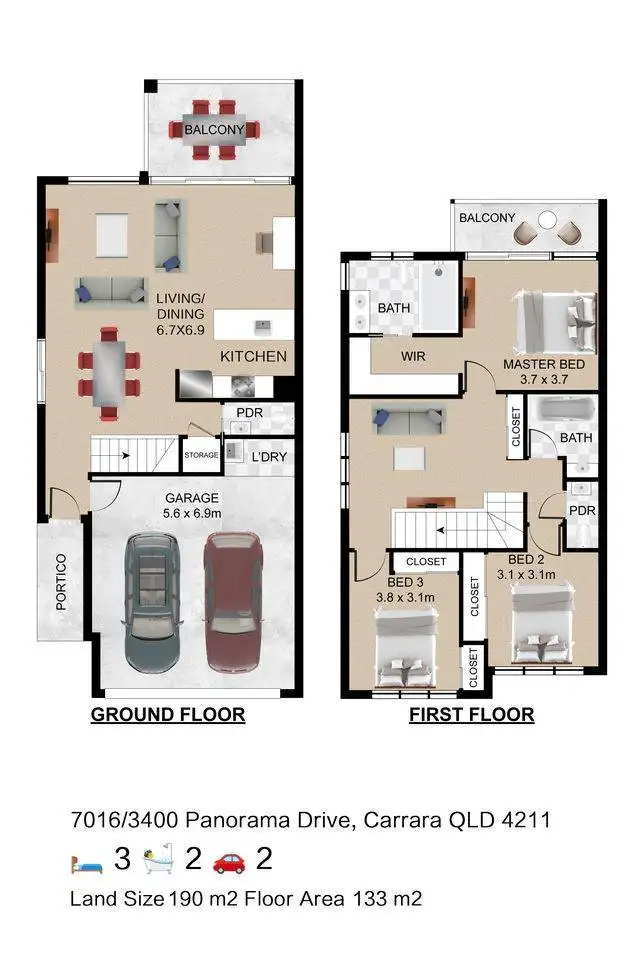 Floorplan of Homely townhouse listing, 7016/3400 Panorama Drive, Carrara QLD 4211