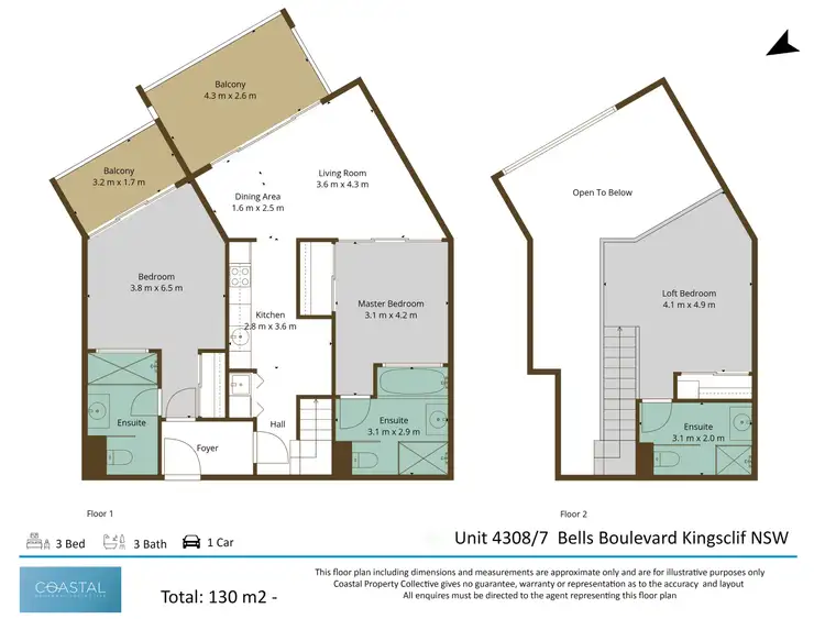 Floorplan of Homely apartment listing, 4307-08/1-25 Bells Boulevard, Kingscliff NSW 2487