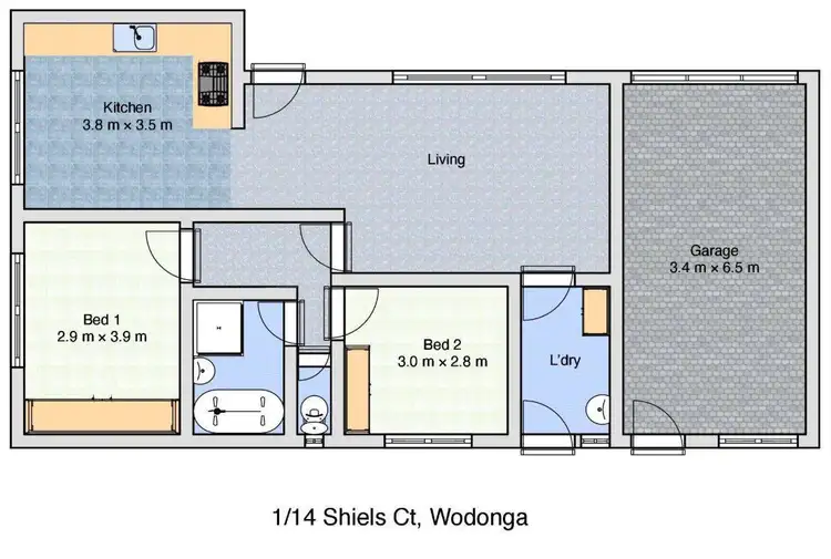 Floorplan of Homely townhouse listing, 1/14 Shiels Court, West Wodonga VIC 3690