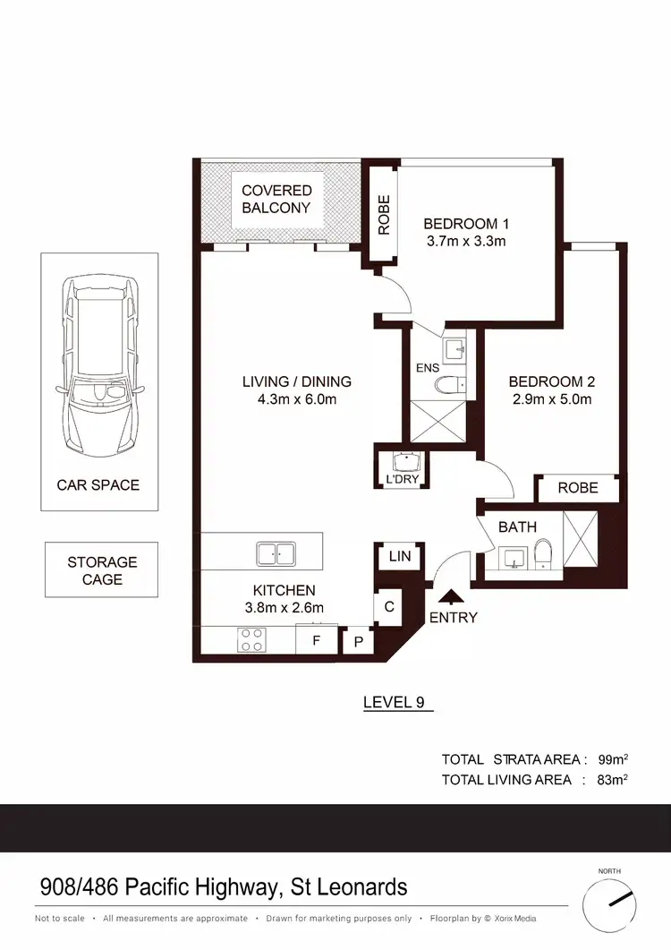 Floorplan of Homely apartment listing, 908/486 Pacific Highway, St Leonards NSW 2065