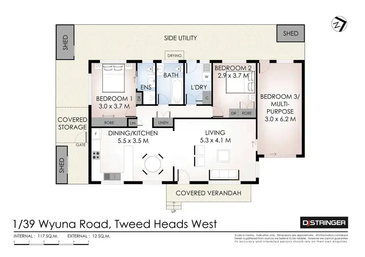 Floorplan of Homely semi-detached listing, 1/39 Wyuna Road, Tweed Heads West NSW 2485