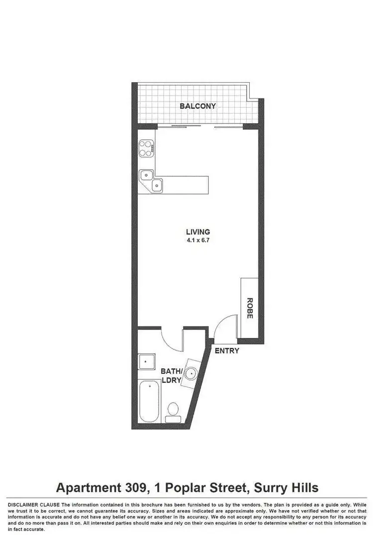 Floorplan of Homely studio listing, 309/1 Poplar Street, Surry Hills NSW 2010