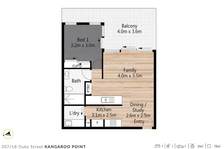 Floorplan of Homely apartment listing, 207/18 Duke Street, Kangaroo Point QLD 4169