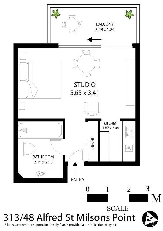Floorplan of Homely studio listing, 313/48-50 Alfred Street, Milsons Point NSW 2061