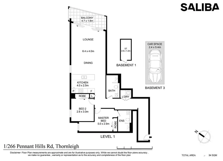 Floorplan of Homely unit listing, 1/266 Pennant Hills Road, Thornleigh NSW 2120