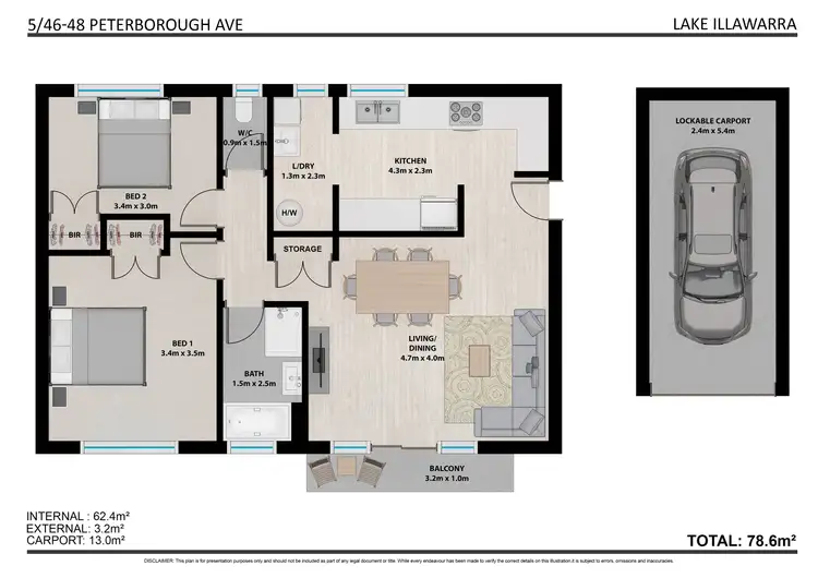 Floorplan of Homely unit listing, 5/46-48 Peterborough Avenue, Lake Illawarra NSW 2528