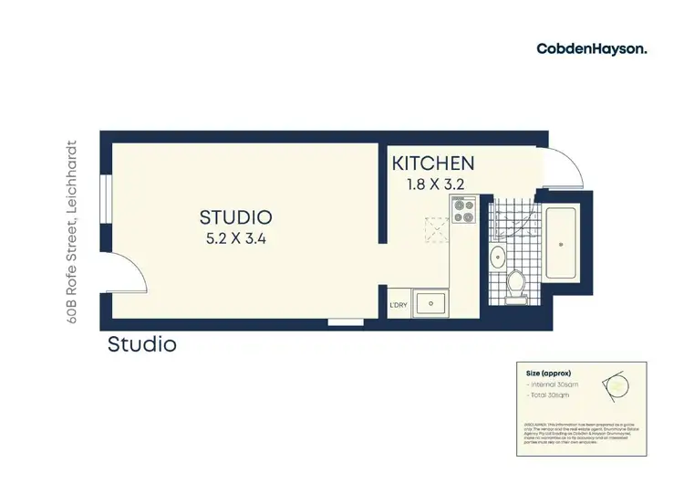 Floorplan of Homely studio listing, 60B Rofe Street, Leichhardt NSW 2040