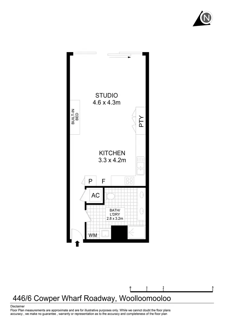 Floorplan of Homely studio listing, 446/6 Cowper Wharf Road, Woolloomooloo NSW 2011