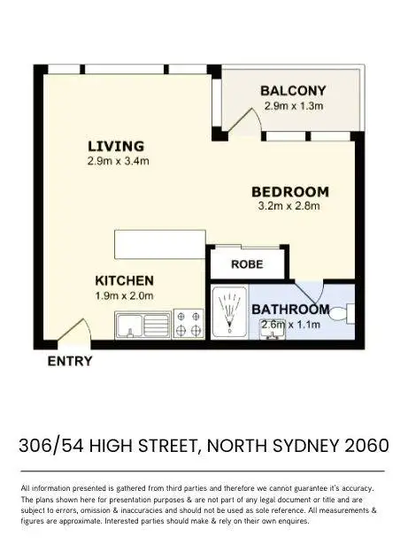 Floorplan of Homely studio listing, 306/54 High Street, North Sydney NSW 2060