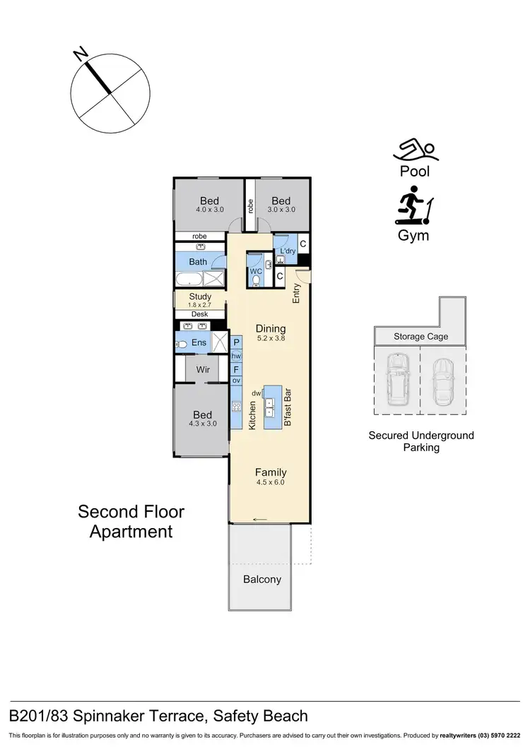 Floorplan of Homely apartment listing, B201/83 Spinnaker Terrace, Safety Beach VIC 3936