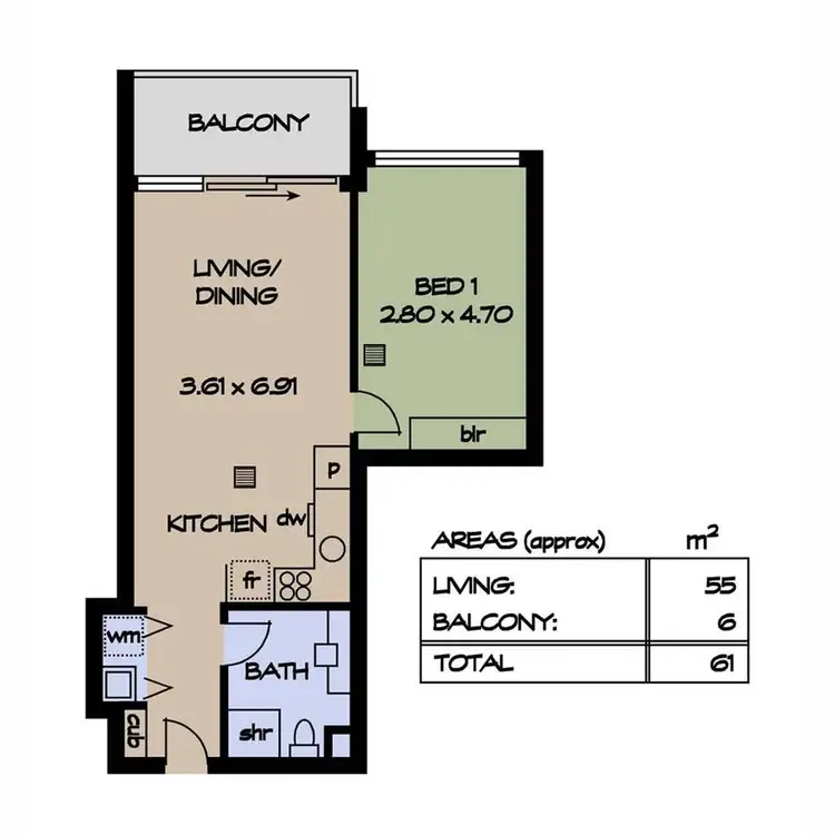 Floorplan of Homely apartment listing, 416/61-69 Brougham Place, North Adelaide SA 5006