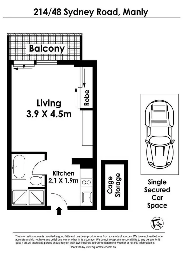Floorplan of Homely studio listing, 214/48 Sydney Road, Manly NSW 2095