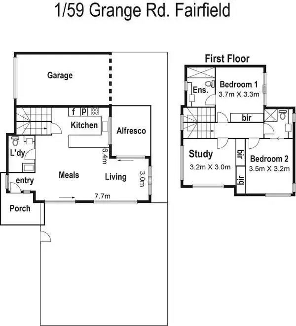 Floorplan of Homely townhouse listing, 1/59 Grange Road, Fairfield VIC 3078