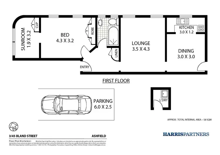 Floorplan of Homely unit listing, 3/45 Bland Street, Ashfield NSW 2131