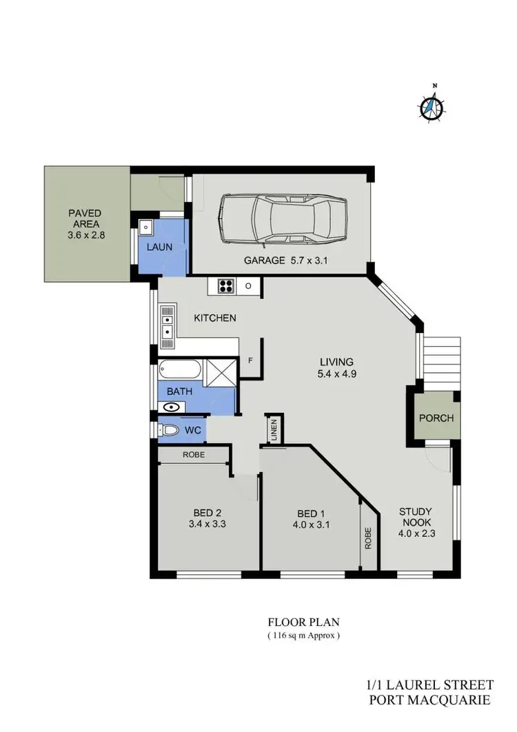 Floorplan of Homely unit listing, 1/1 Laurel Street, Port Macquarie NSW 2444