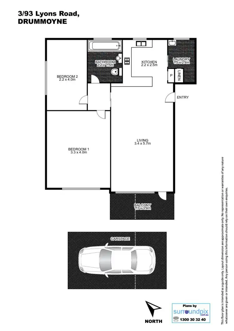 Floorplan of Homely apartment listing, 3/93 Lyons Road, Drummoyne NSW 2047