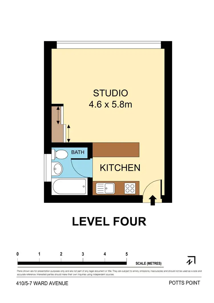 Floorplan of Homely studio listing, 410/5 Ward Avenue, Potts Point NSW 2011