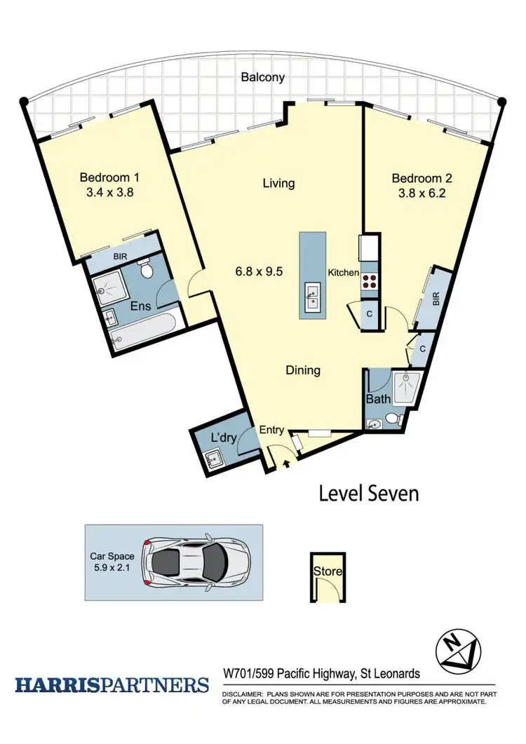 Floorplan of Homely apartment listing, 701W/599 Pacific Highway, St Leonards NSW 2065
