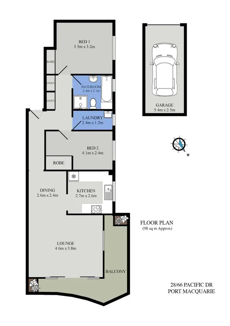 Floorplan of Homely unit listing, 28/66 Pacific Drive, Port Macquarie NSW 2444